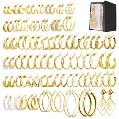 SLOWTON - Aretes de Aro de Oro Para Hombre Mujer Pendientes Hipoalergénicos 48 pares