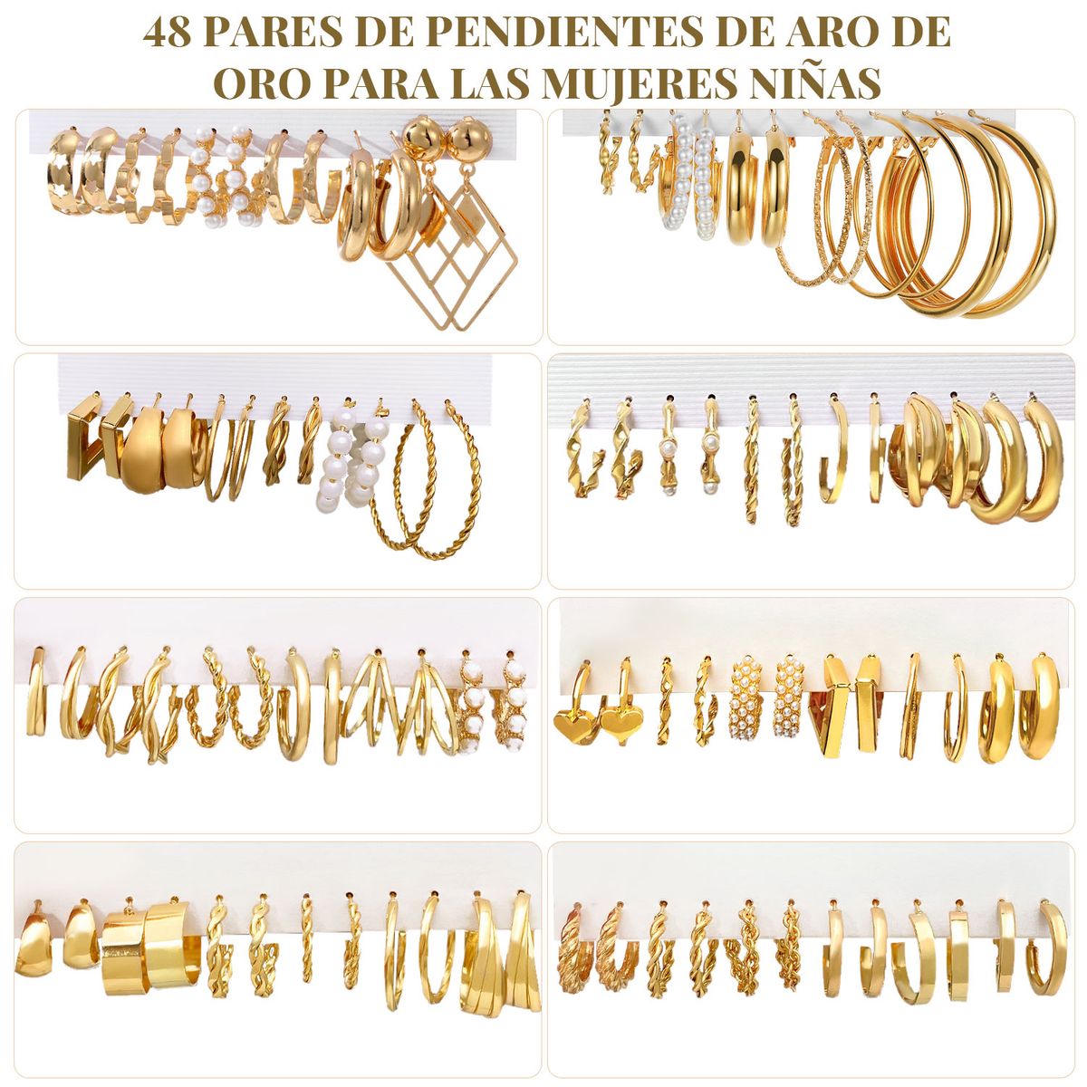 SLOWTON - Aretes de Aro de Oro Para Hombre Mujer Pendientes Hipoalergénicos 48 pares