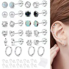 SLOWTON - Aretes de Acero para Mujer Pendientes Hipoalergénicos 12 pares