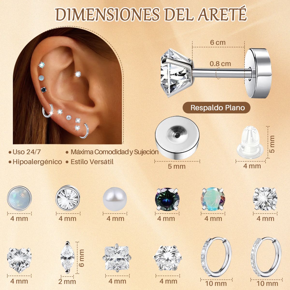SLOWTON - Aretes de Acero para Mujer Pendientes Hipoalergénicos 12 pares