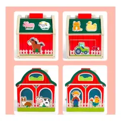 GENERICO - Juguete Encaje Granja Animales De Madera Didáctico Niños Color Rojo