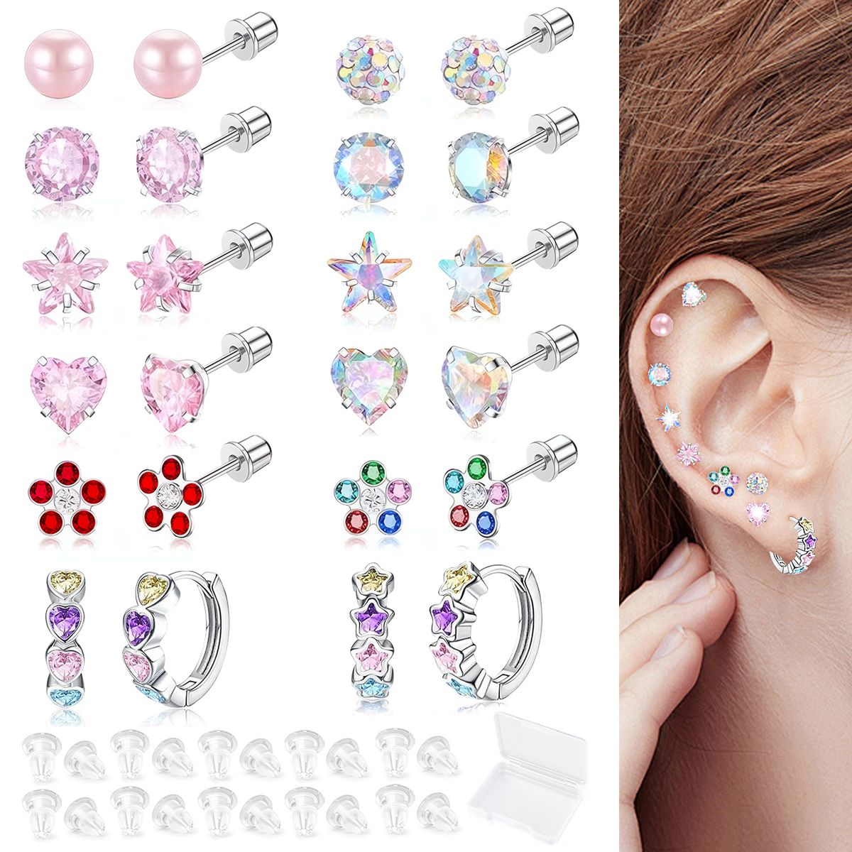 SLOWTON - Aretes de Acero para Mujer Pendientes Hipoalergénicos 12 pares