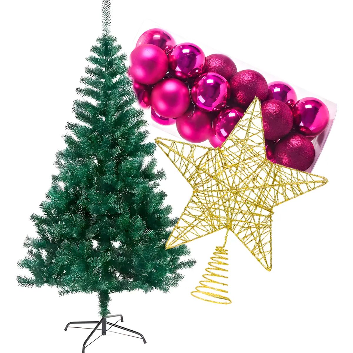 GENERICO - Árbol Navidad 150 Cm + Esferas + Estrella Dorada 450 Ramas
