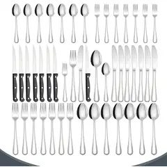 UMEXUS - Juego de 48 Cubiertos Plateados de Acero Inoxidable