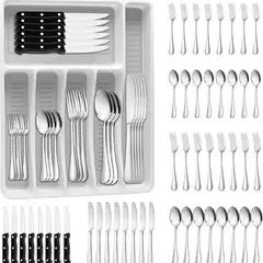 UMEXUS - Juego de 48 Cubiertos Plateados de Acero Inoxidable con Estuche