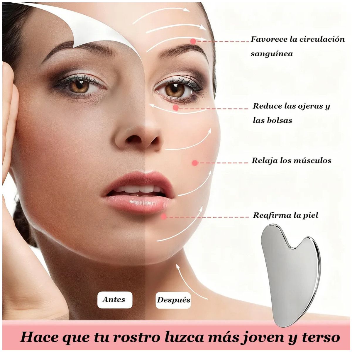 KUANGYE - Guasha De Acero Inoxidable Masajeador Facial Linfatico
