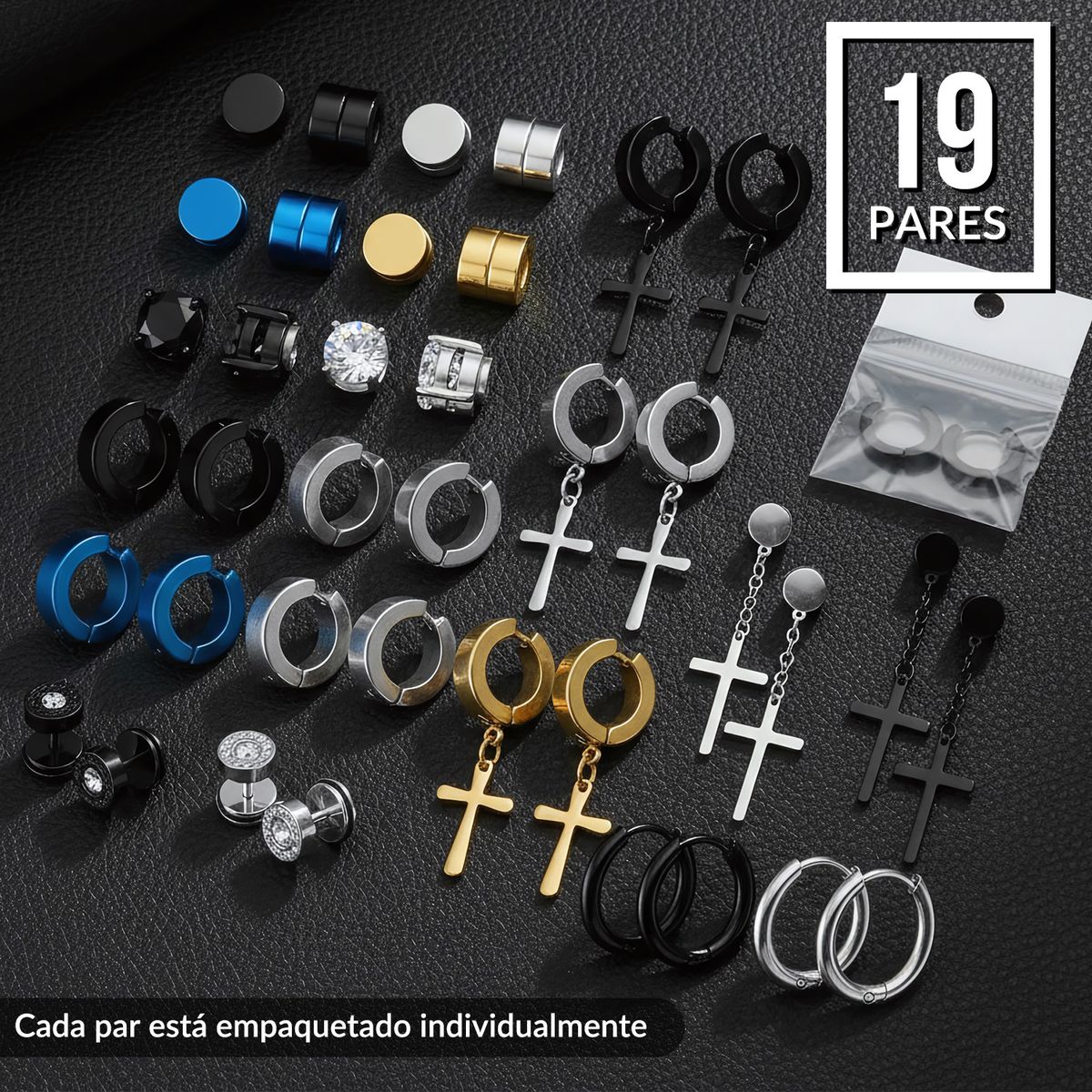 SLOWTON - Juego de 19 Pares de Estilos Aretes para Hombre y Mujer acero inoxidable