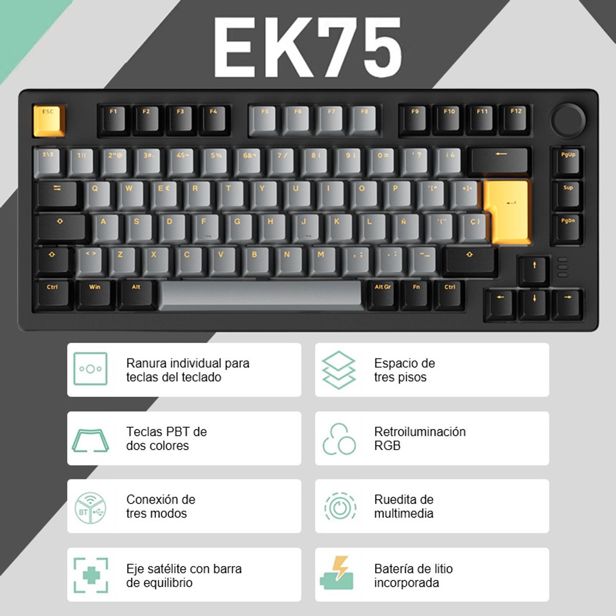 DAREU - Teclado Mecánico Dareu Gaming EK-75PRO  Bluetooth 2.4G Gasket Hot-Swap