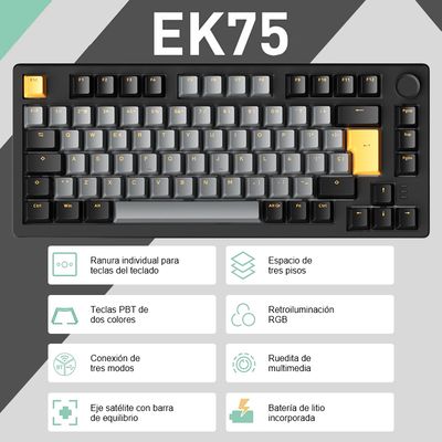 Imagen 2 del producto Teclado Mecánico Gaming EK-75PRO Bluetooth 2.4G Gasket Hot-Swap