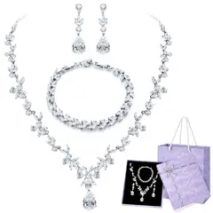 SLOWTON - Aretes y Collar y Pulsera de Cristal para Mujer Boda Juego de Joyería 4 PCS
