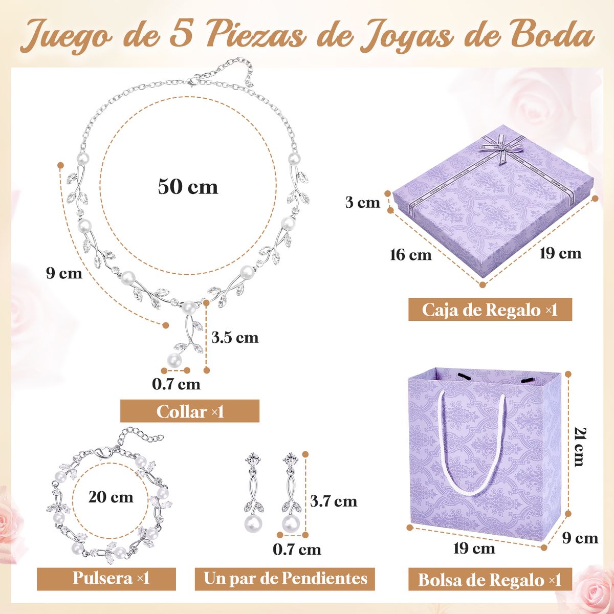 SLOWTON - Aretes y Collar y Pulsera de Cristal para Mujer  Boda Juego de Joyería 4 PCS