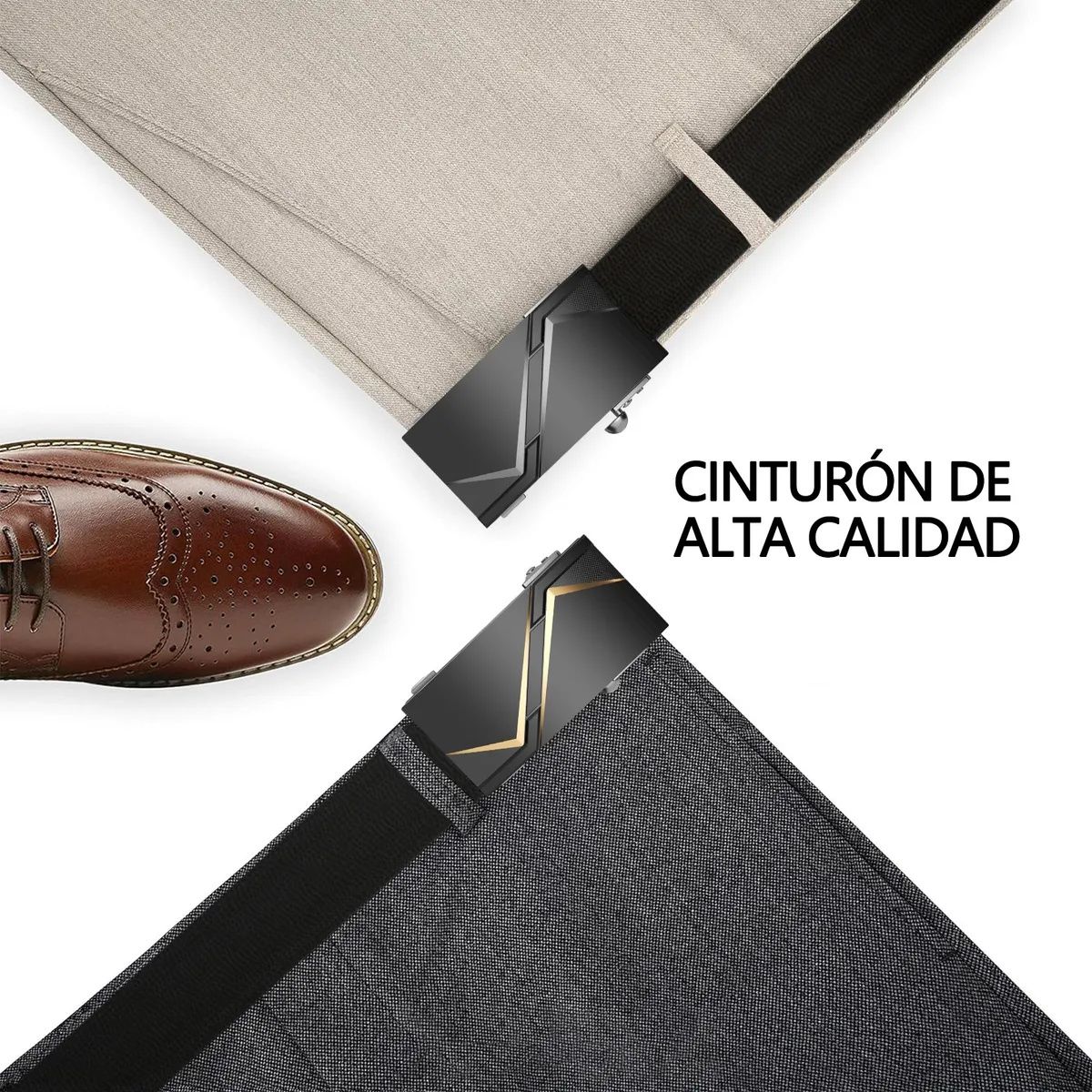 KUANGYE - Cinturón Hombre Cuero De Vacuno Con Hebilla Automática 125cm