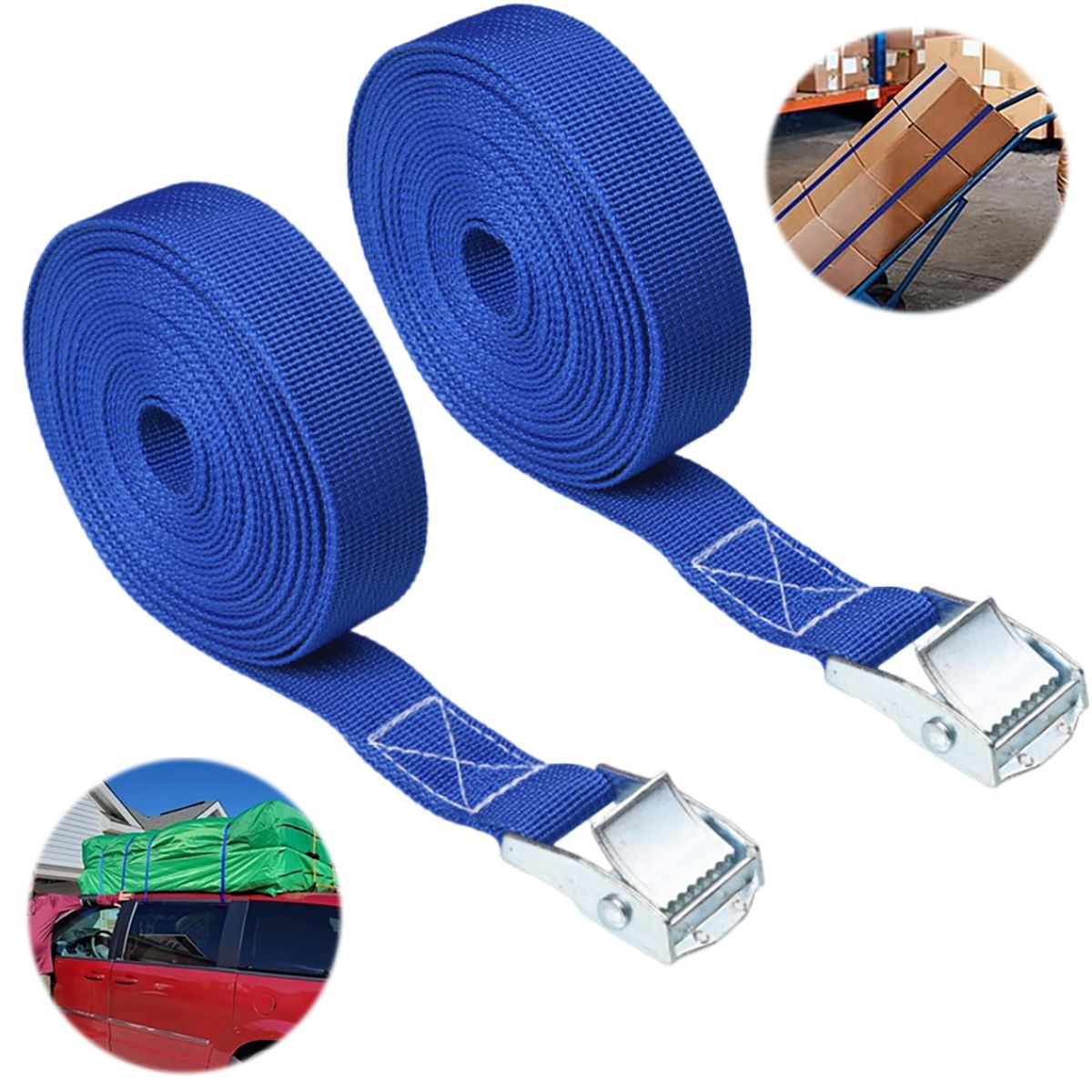 GENERICO - 2pcs Correaeslinga Amarre Retráctil 5 M X 25cm-Azul