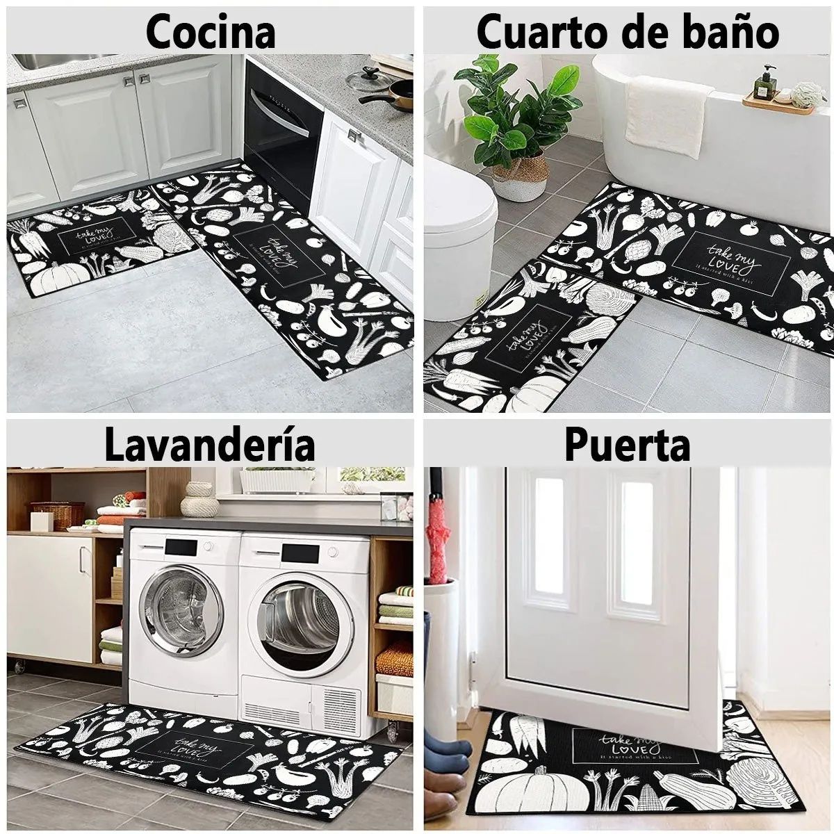 KUANGYE - Alfombra Para Cocina Piso Entrada Baño Antideslizante Juego2