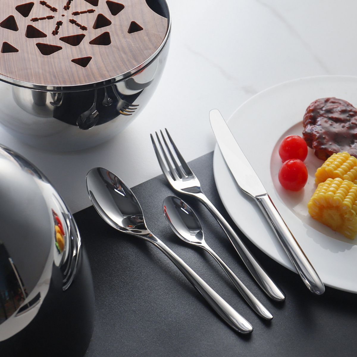 GENERICO - Set de Cuchillería 24 pcs Cubiertos Acero-plateado