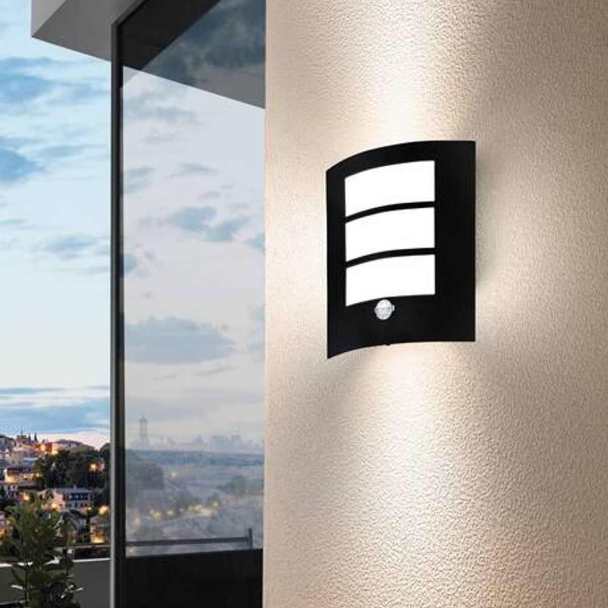EGLO - Apliqué de pared City exterior Acero negro sensor 1X40W IP44  Cód99568