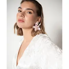 MI PLACARD - Aros Maxi Flor y Brillos Rosado