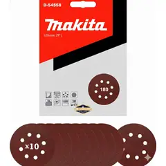MAKITA - 10 Discos Lija Con Velcro 125mm (5) Grano 180 D-54558