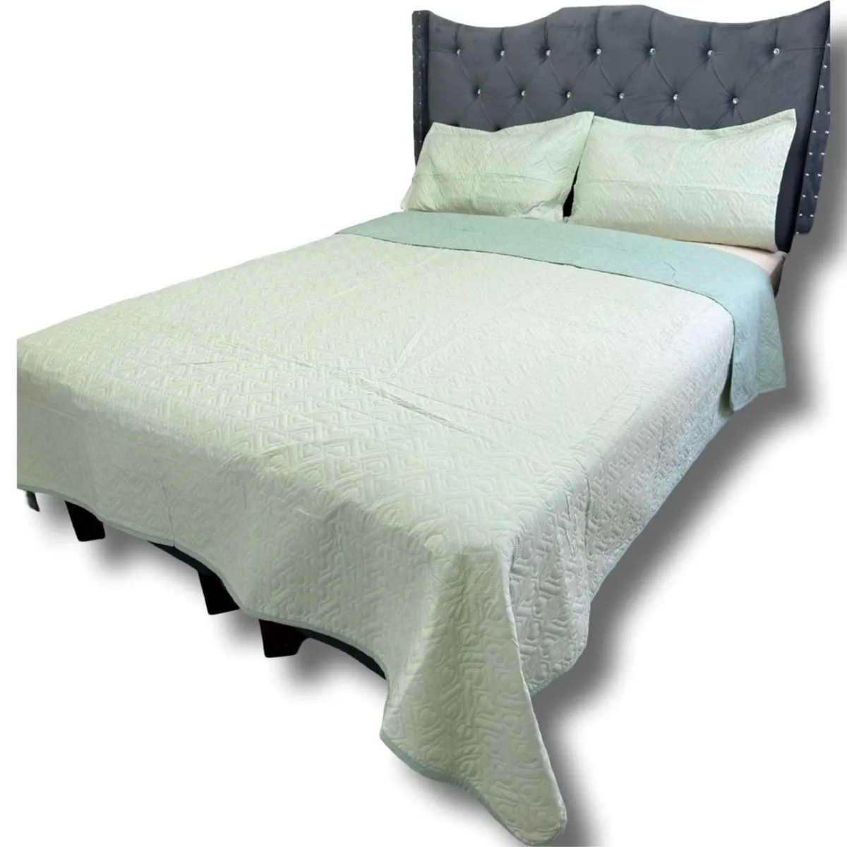 GENERICO - COLCHA QUILT DE LUJO VERANO DELGADO PLAZA Y MEDIA VERDE MENTA