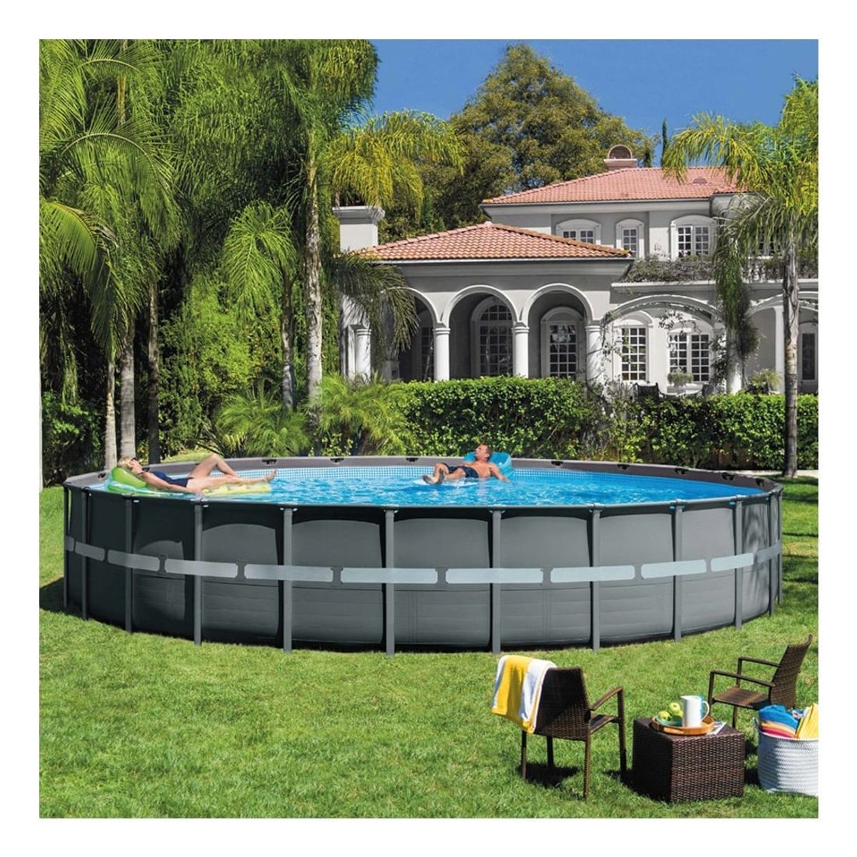 INTEX - Piscina Estructural Redonda INTEX Ultra XTR 732 x 132 cm, 47.241L, con Bomba de Arena, Escalera