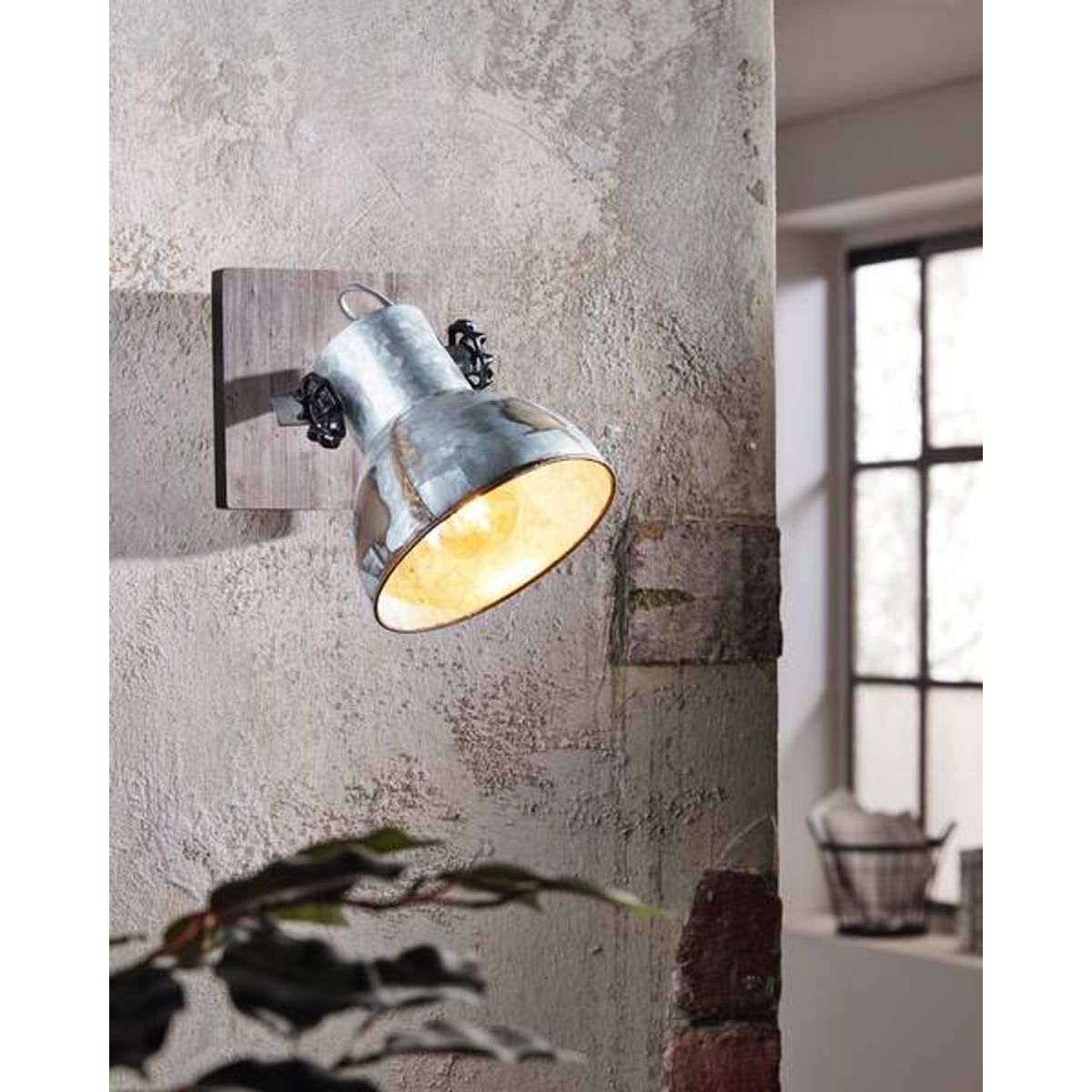 EGLO - Aplique de pared Barnstaple acero madera café Zinc envejecido 1X40W E27 Cód49648