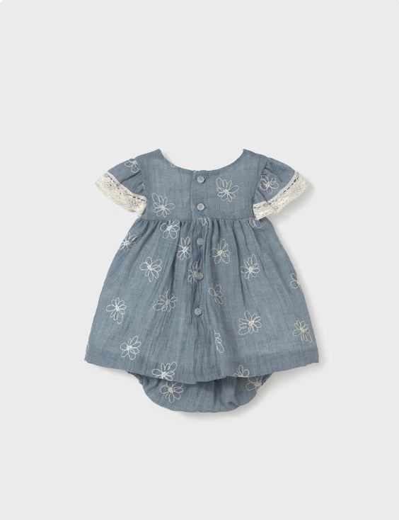 Conjunto Vestido bordado + cubrepanal para beba Azul 0-1 MES