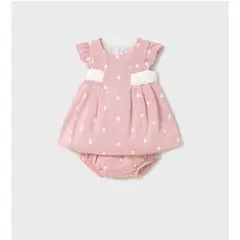 MAYORAL - Conjunto Vestido bordado + cubrepañal a juego para beba