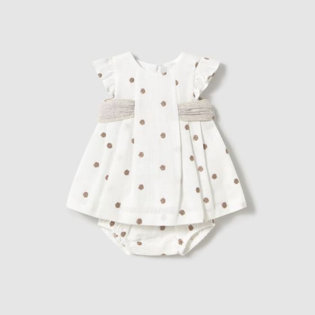 MAYORAL - Conjunto Vestido bordado + cubrepañal a juego para beba