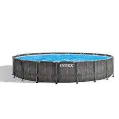 INTEX - Piscina Estructural Redonda Prism Frame Greywood, 5.49 x 1.22m, 24.311L, con Bomba, Escalera