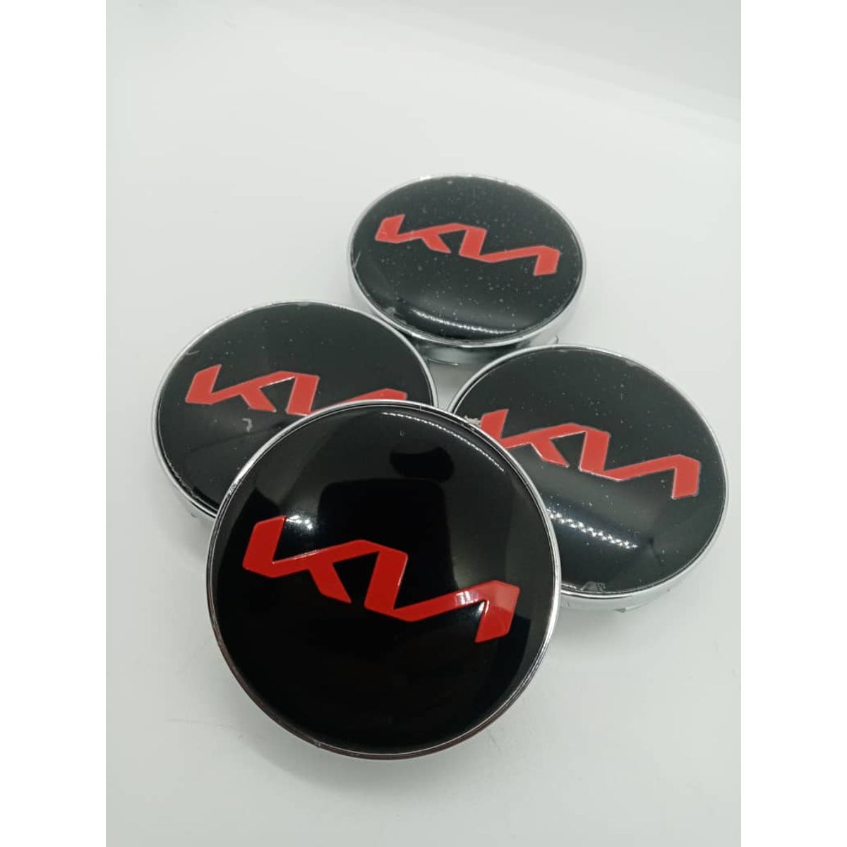 GENERICO - X4 Tapas centro de llantas de auto tunning KIA LOGO NUEVO NEGRO CON ROJO 60MM