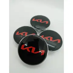 GENERICO - X4 Tapas centro de llantas de auto tunning KIA LOGO NUEVO NEGRO CON ROJO 60MM