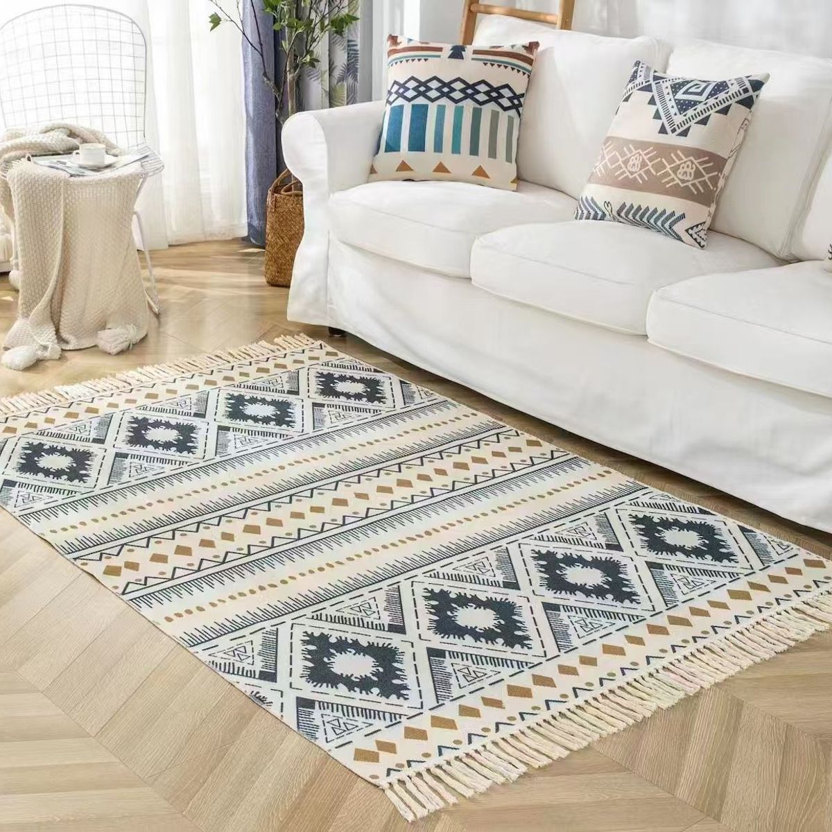 DIANA - ALFOMBRA DE ALGODON Y LINO CON DISEÑO GEOMETRICO 160cm x 200cm