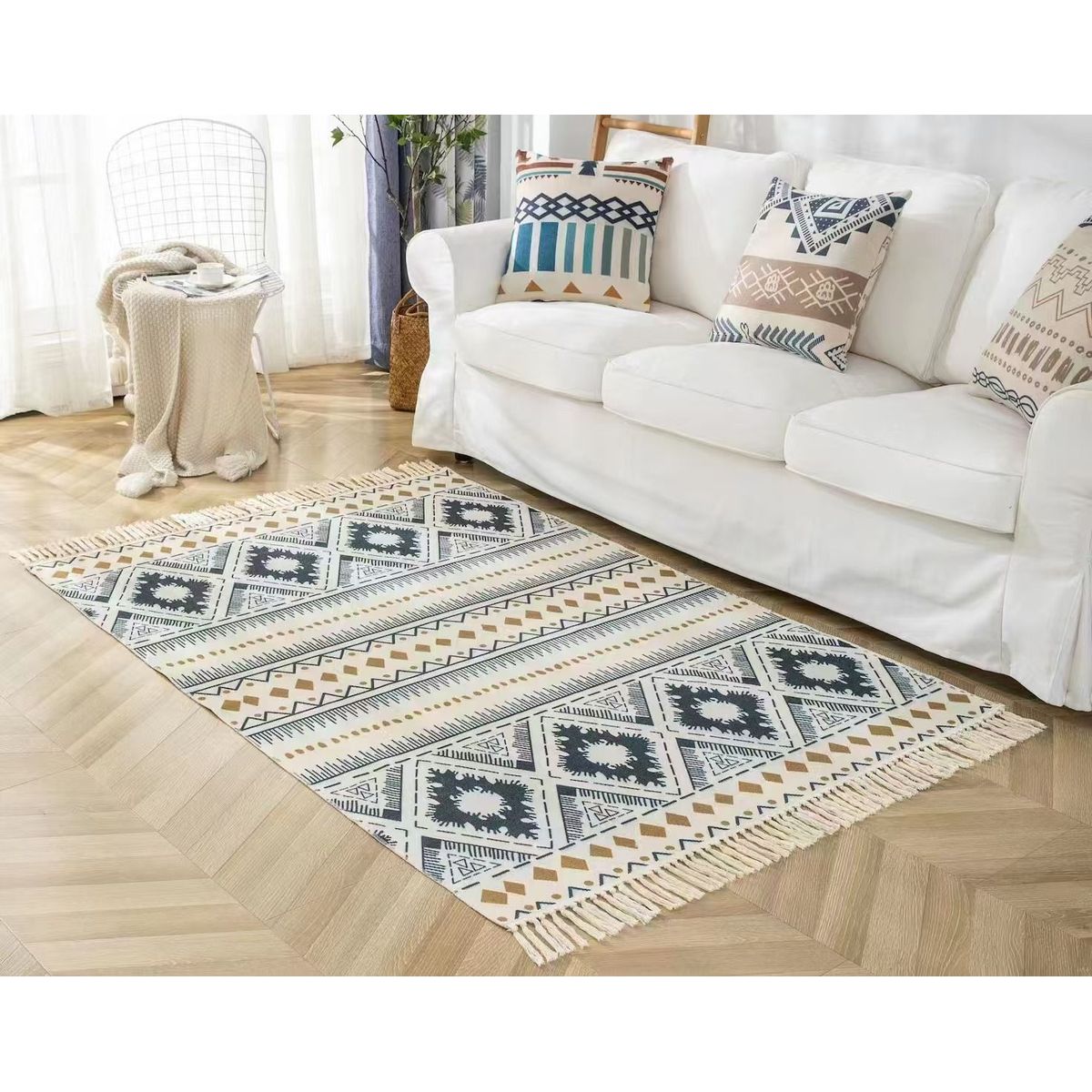 DIANA - ALFOMBRA DE ALGODON Y LINO CON DISEÑO GEOMETRICO 160cm x 200cm