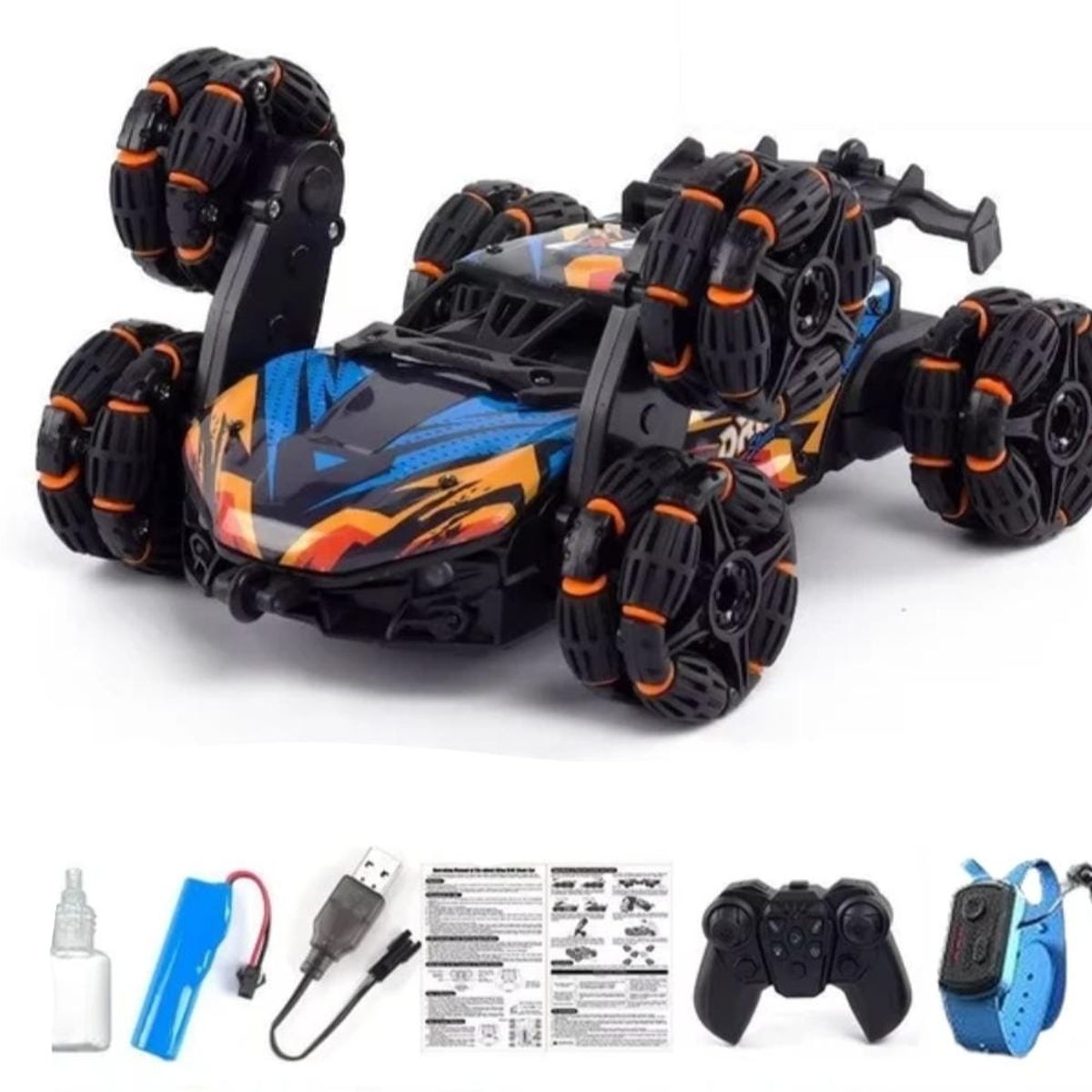 GENERICO - AUTO CONTROL REMOTO 6 RUEDAS Y CONTROL RELOJ DE GESTOS STUNT AZUL