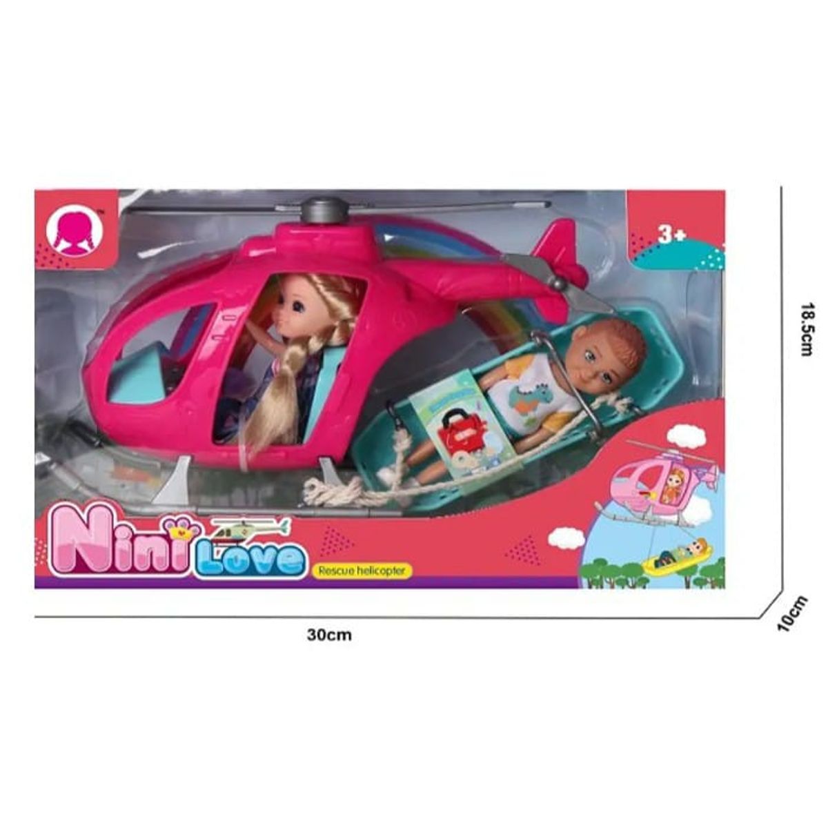 GENERICO - Caja juguete helicoptero con muñecas para niños