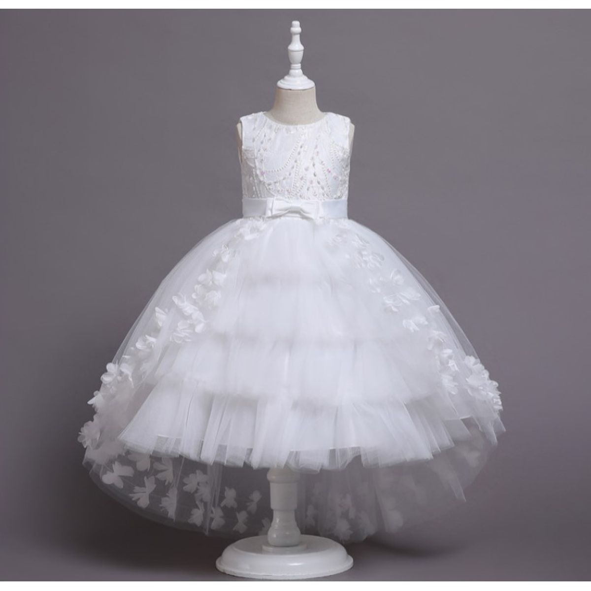 ALMA & DECO - Vestido Bautizo Paje Fiesta Modelo Flor Blanco con Lazo Ajustable