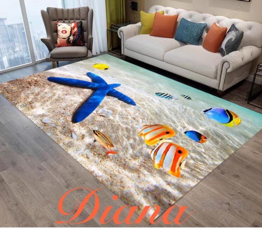 ALFOMBRA ANTIDESLIZANTE 3D CON HERMOSO DISENO ESTRELLA DE MAR 160CM X 200CM.