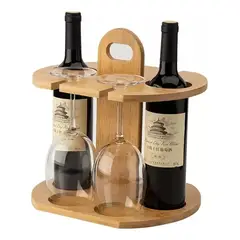 GENERICO - Porta Vinos Soporte Para Copas Y Botellas De Vino De Bambu