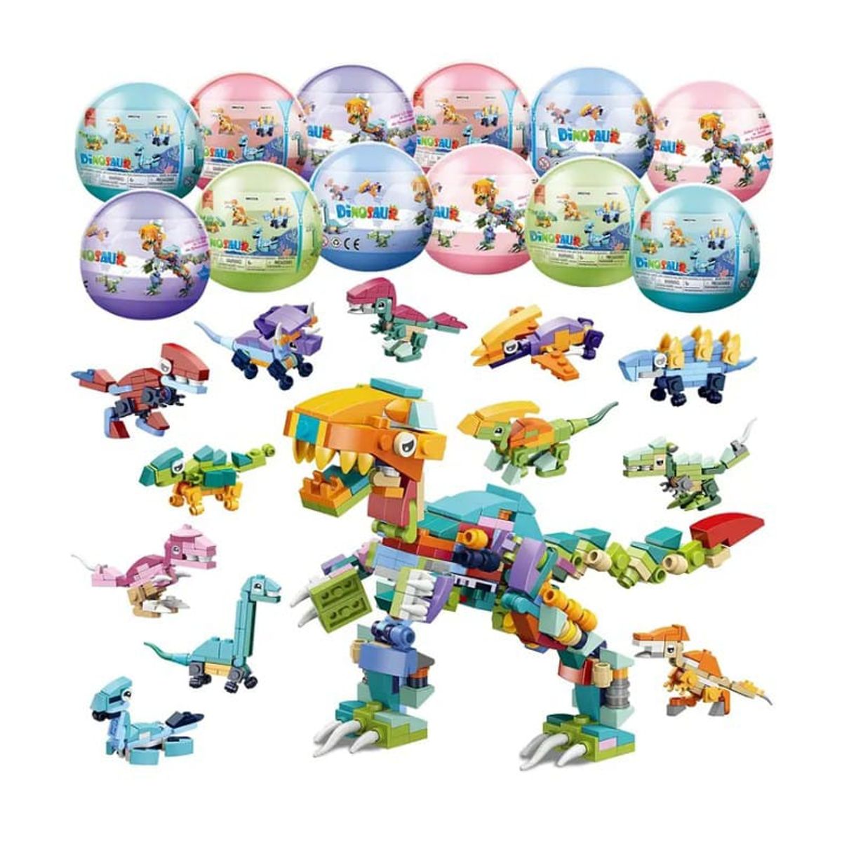 GENERICO - Caja juego bloques de dinosaurios 12 huevos