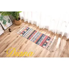 DIANA - BAJADA DE CAMA ALFOMBRA DE ALGODON Y LINO 60CM X 150CM CON DISEÑO ESTILO INDIO.