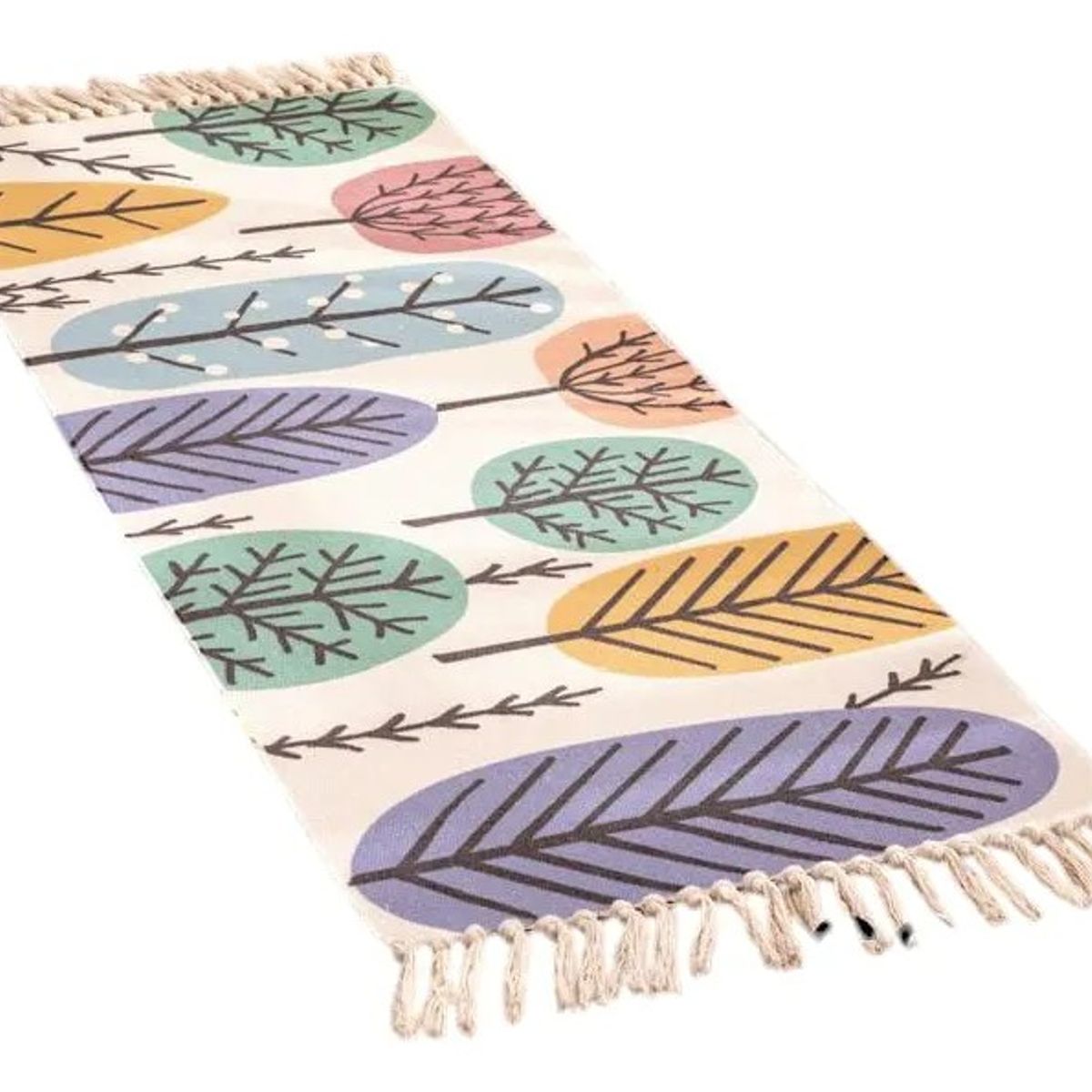 DIANA - BAJADA DE CAMA ALFOMBRA DE ALGODON Y LINO 60CM X 150CM CON DISEÑO ESTILOS HOJAS