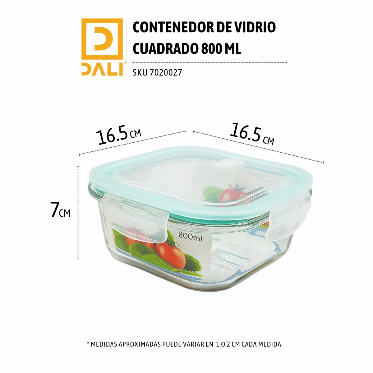 GENERICO - Contenedor de Vidrio Cuadrado 800 ml – Hermético con Tapa BPA Free