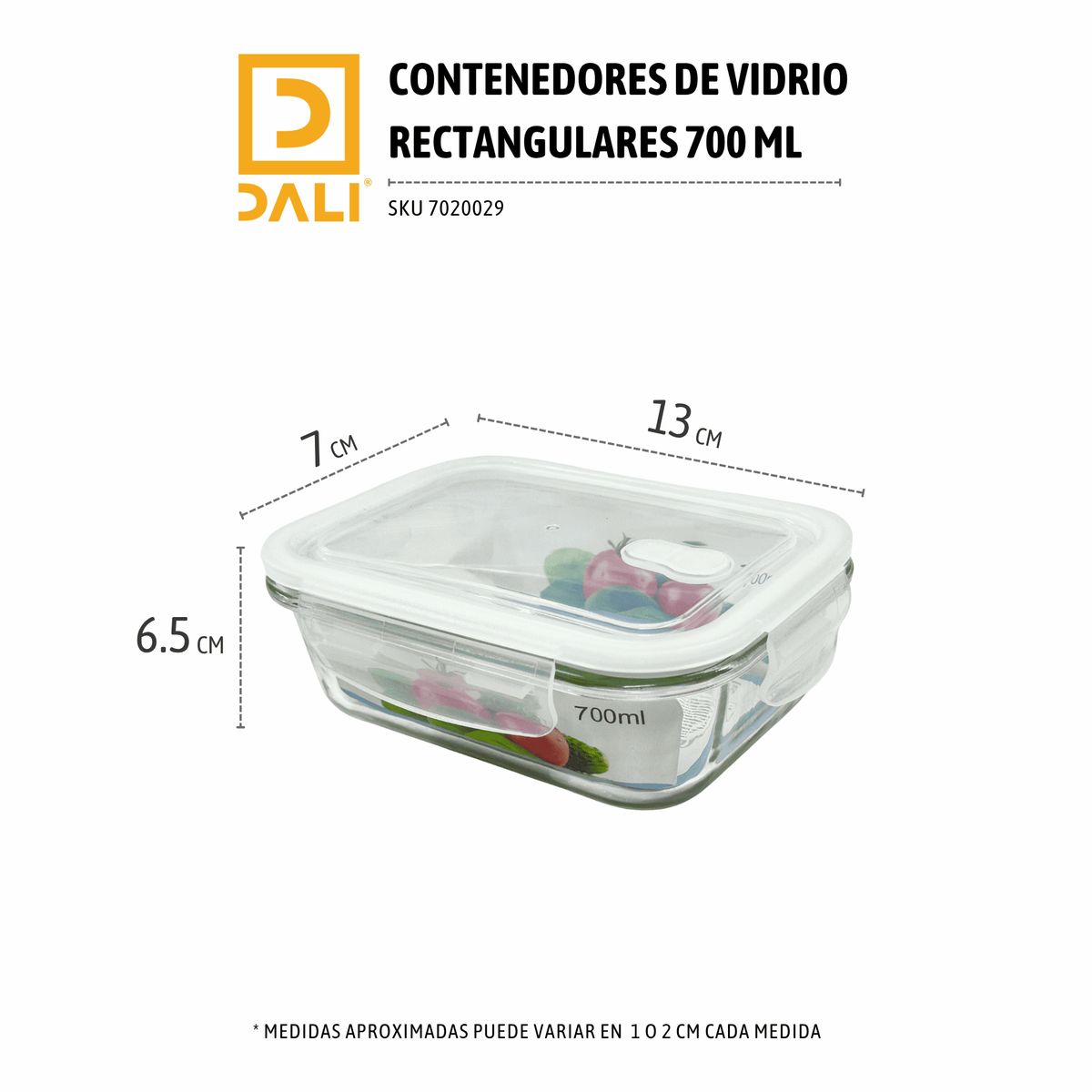 GENERICO - Contenedor de Vidrio Rectangular 700 ml – Hermético con Tapa BPA Free.