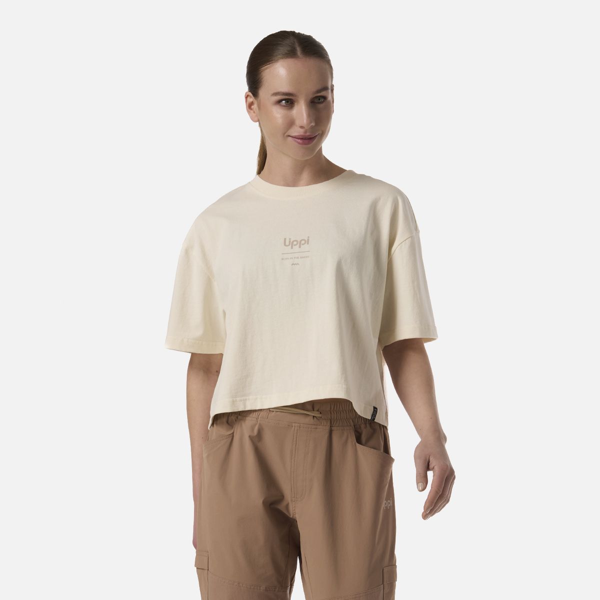 LIPPI - Polera Mujer Boulder Crop T-Shirt Crema Lippi