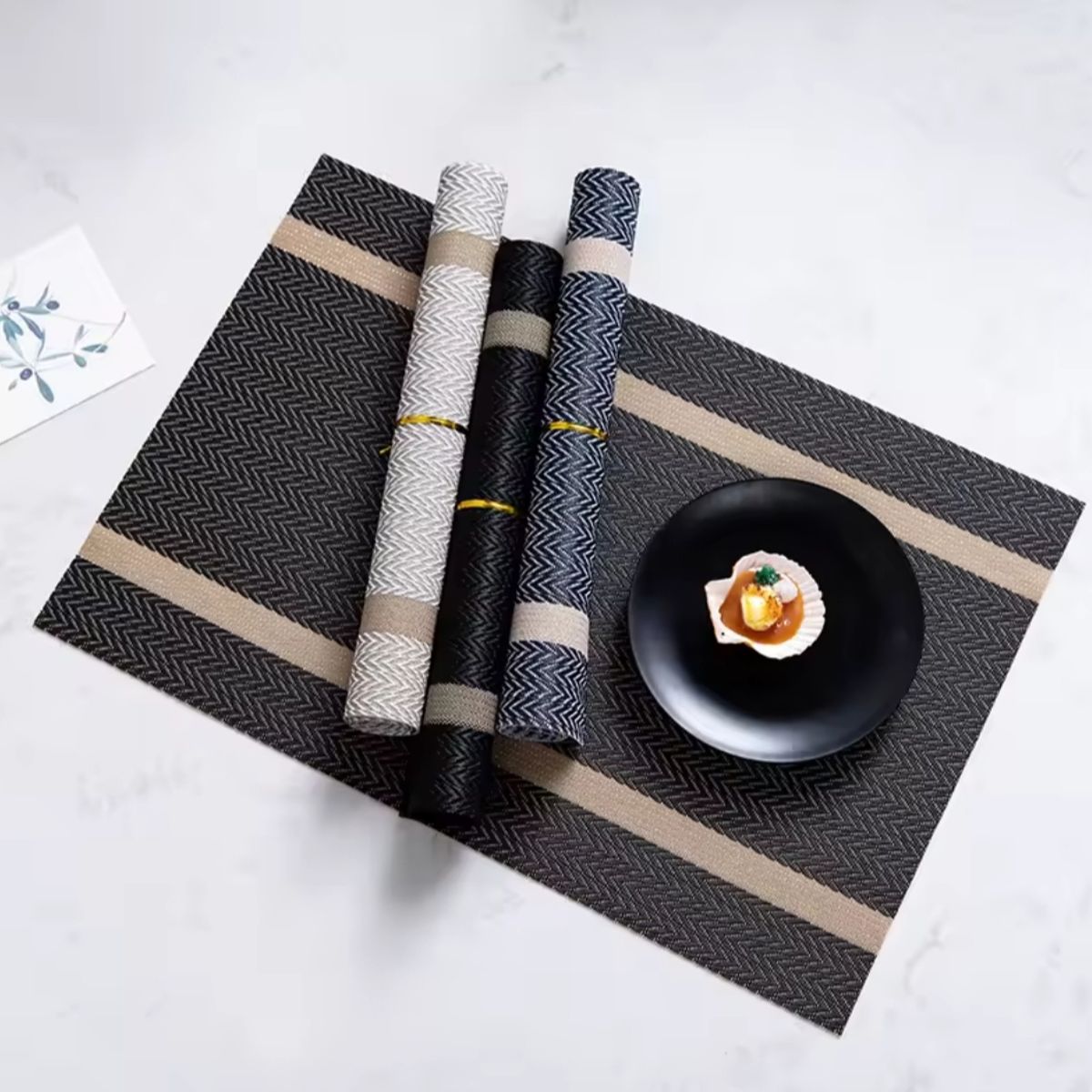 GENERICO - Juego de 6 Individuales Elegantes Rectangular Negro