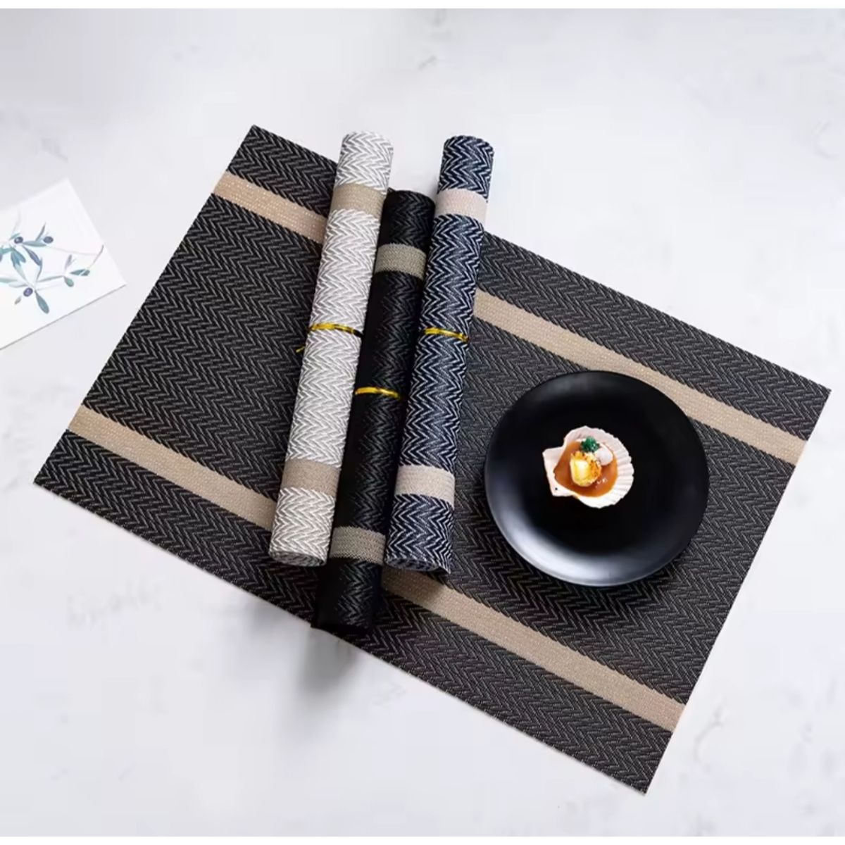 GENERICO - Juego de 6 Individuales Elegantes Rectangular Negro