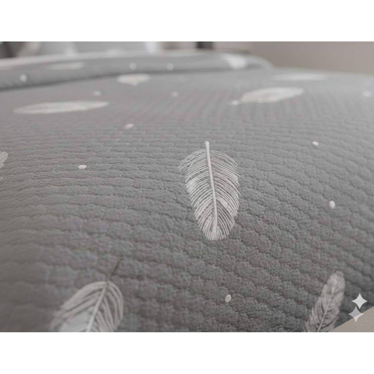 GENERICO - CUBRECAMA QUILT DE VERANO DELGADO DISEÑO GRIS HOJAS 1.5 PLAZA 100% ALGODON