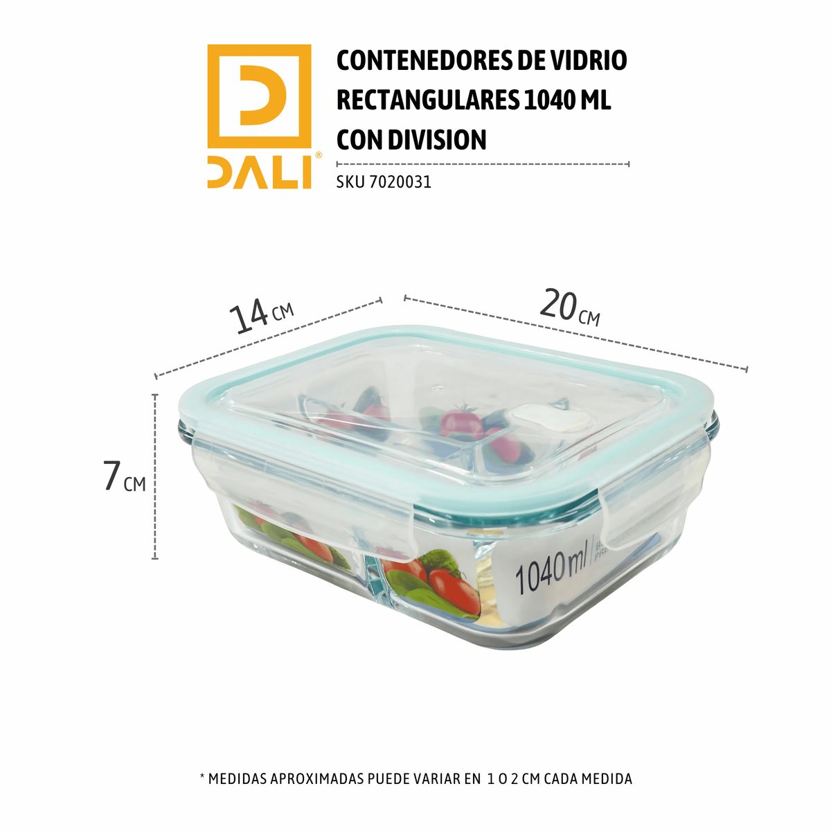 GENERICO - Contenedor de Vidrio Rectangular 1040 ml con División – Hermético BPA Free