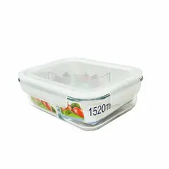 GENERICO - Contenedor de Vidrio Rectangular 1520 ml con División – Hermético BPA Free