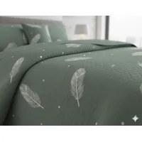CUBRECAMA QUILT DE VERANO DELGADO DISEÑO VERDE PLUMAS 1.5 PLAZA 100% ALGODON